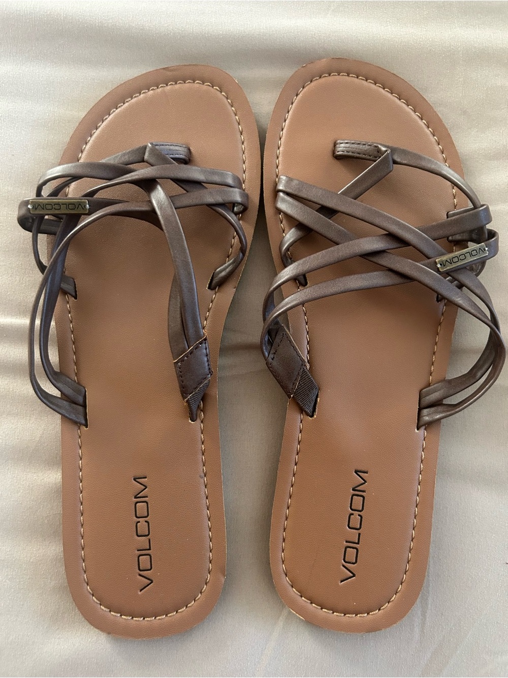 Volcom Women's Tan Footbed Sandals with Bronze Straps